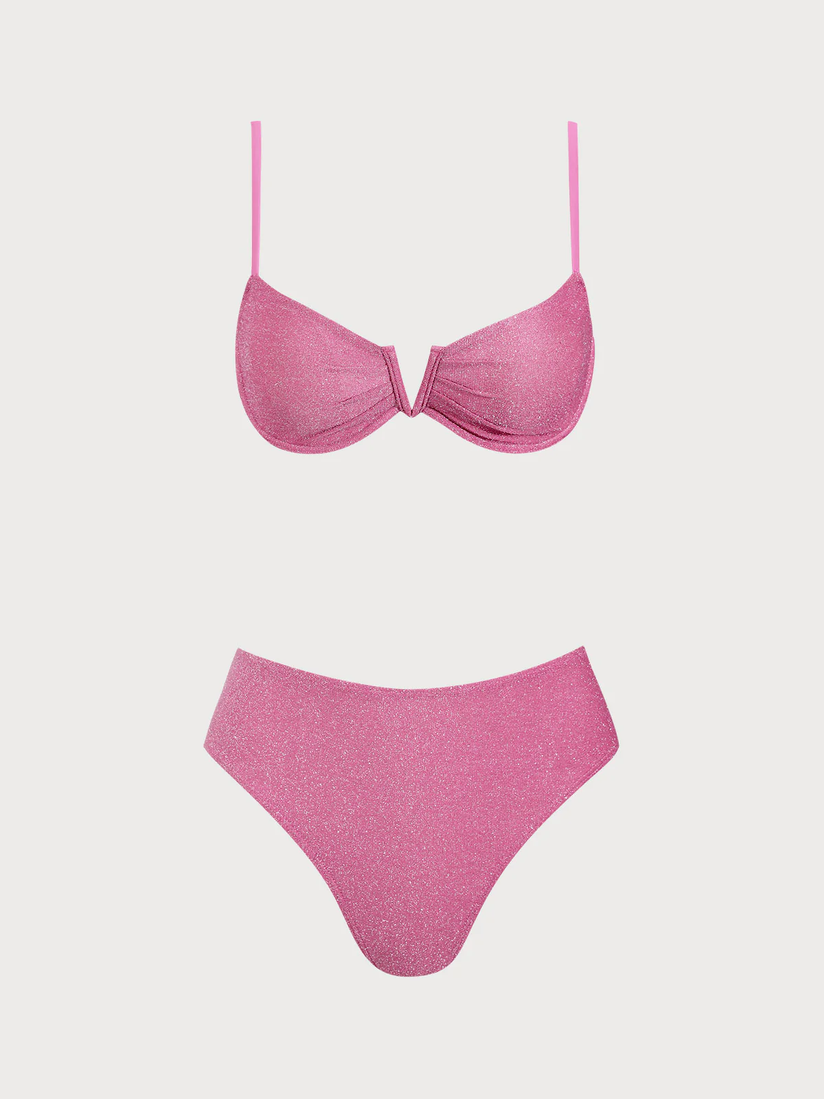 Pink Glitter Underwire V-Notch Bikini Set - Image 6