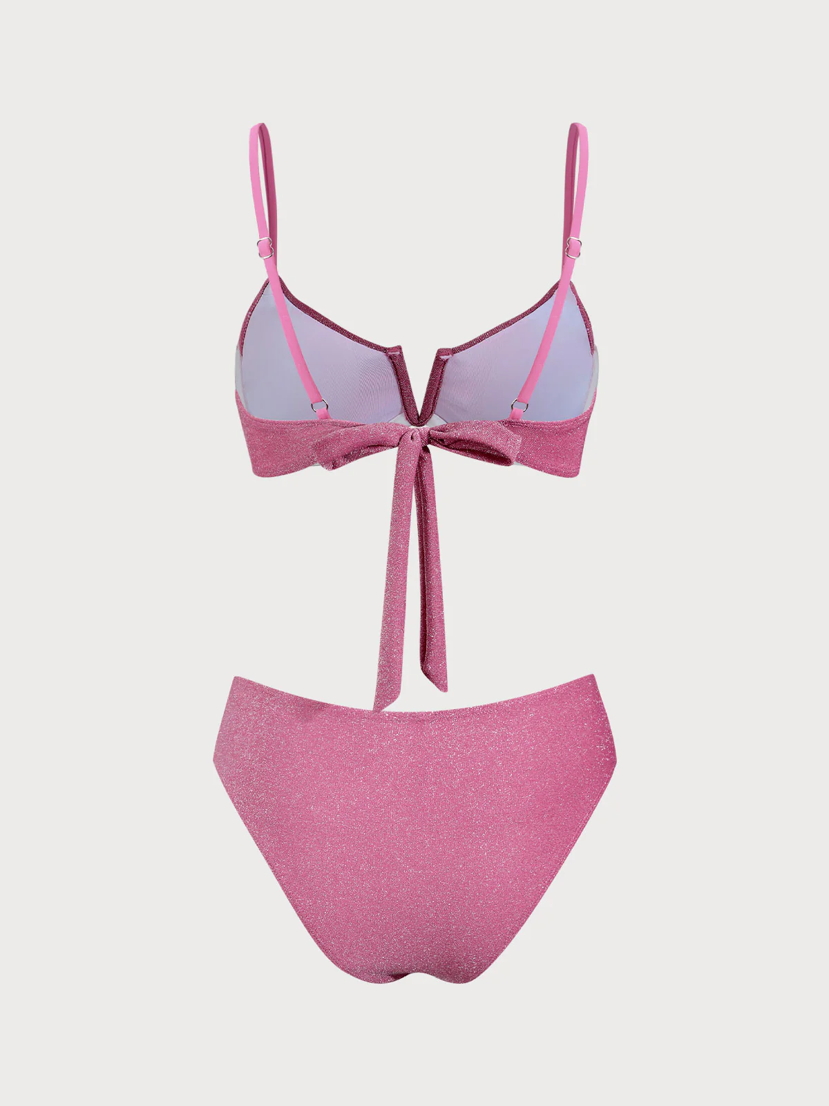 Pink Glitter Underwire V-Notch Bikini Set - Image 7