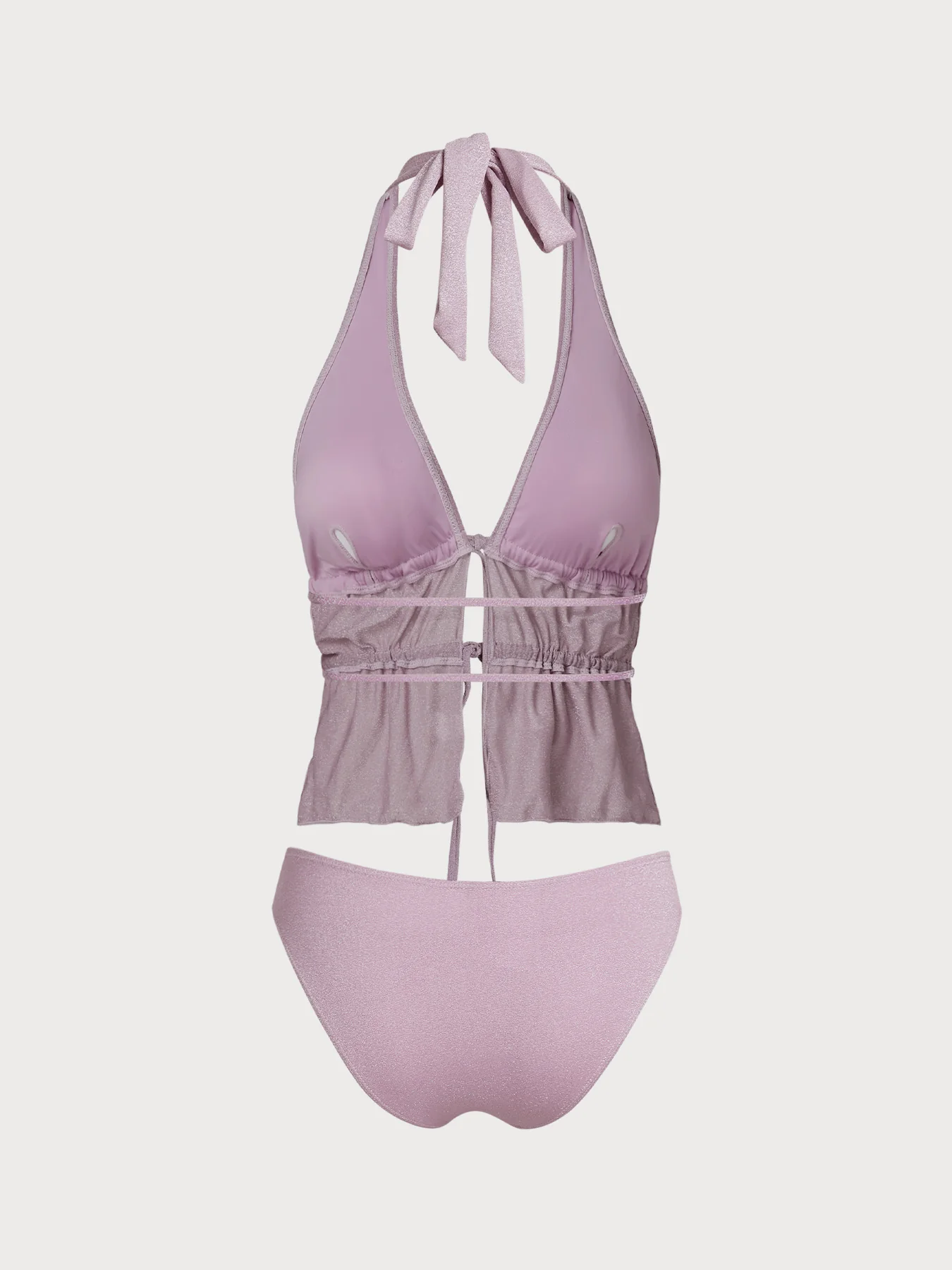 Pink Sparkly Tie Cut Out Tankini Set - Image 3