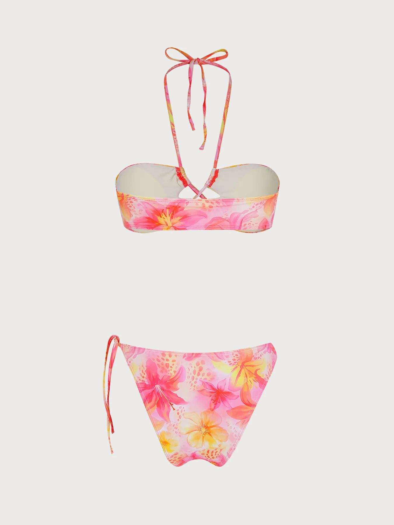 Pink O-Ring Floral Bikini Three-Piece Set - Image 15