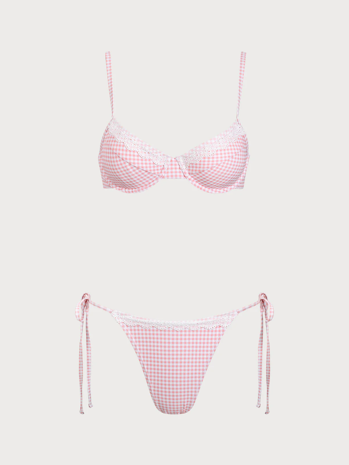 Pink Plaid Lace Bikini Set - Image 6