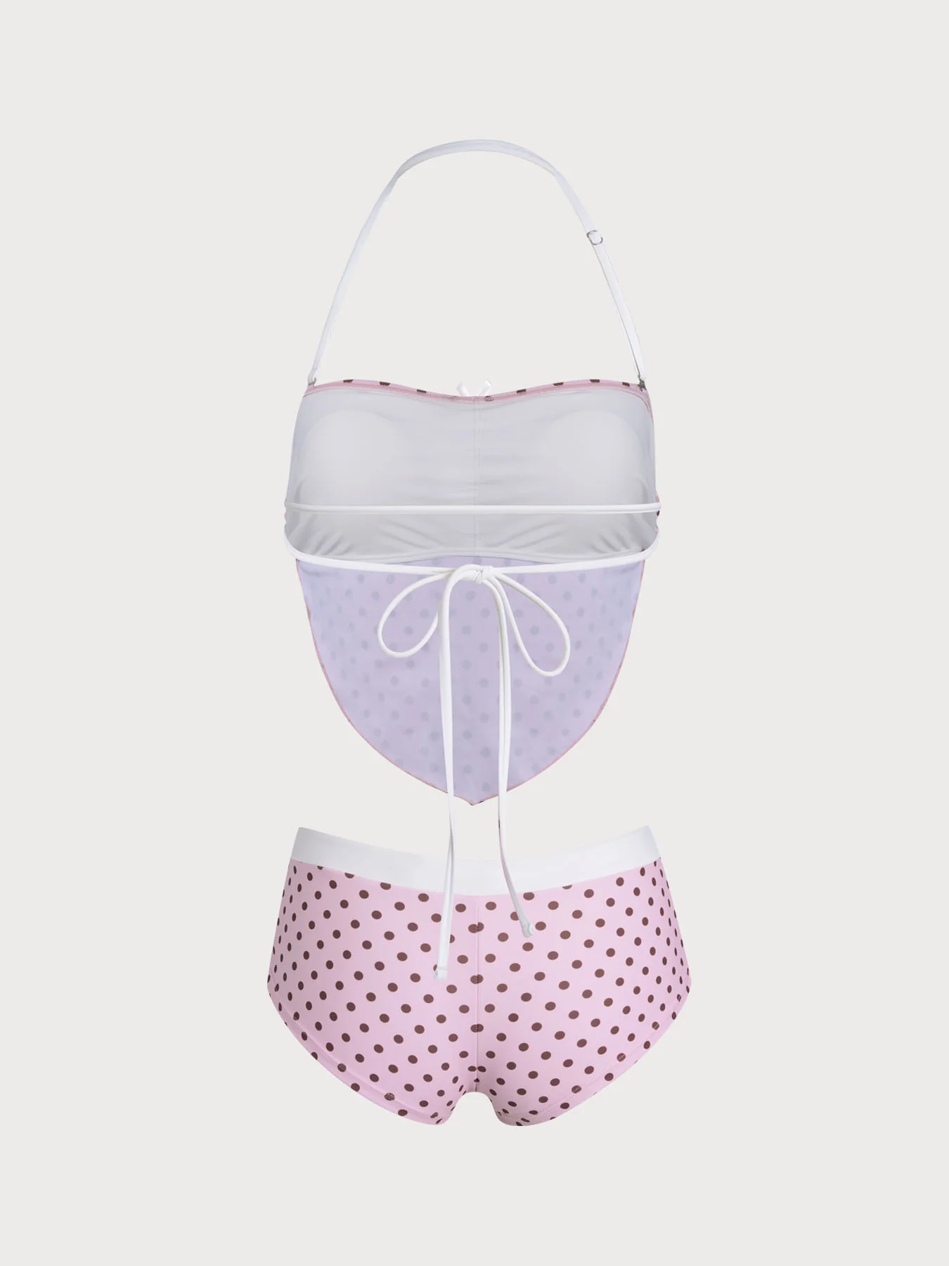 Pink Polka Dot Backless Tankini Set - Image 6