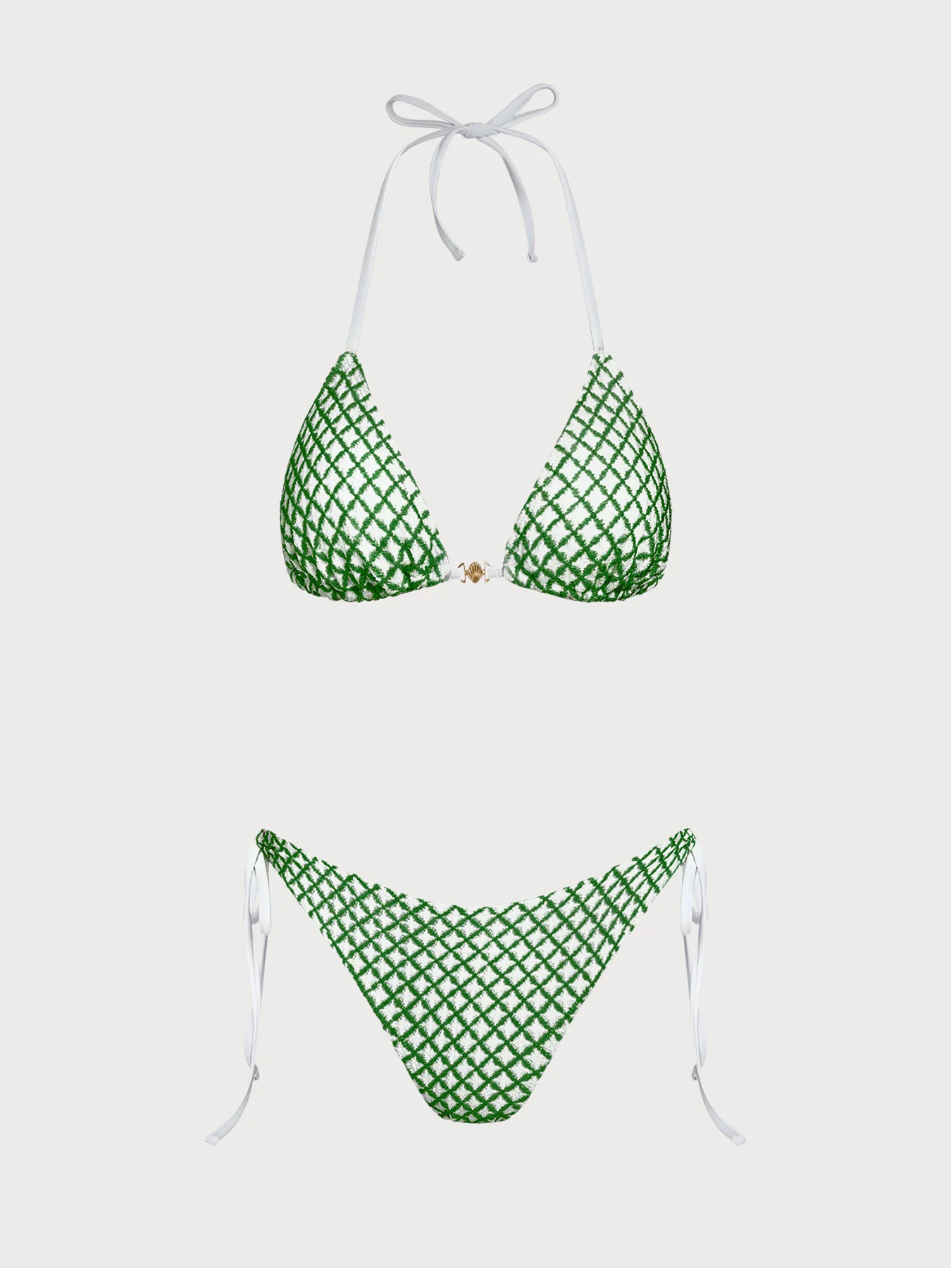 Pink Contrast Plaid Shell Trim Bikini Set - Image 16