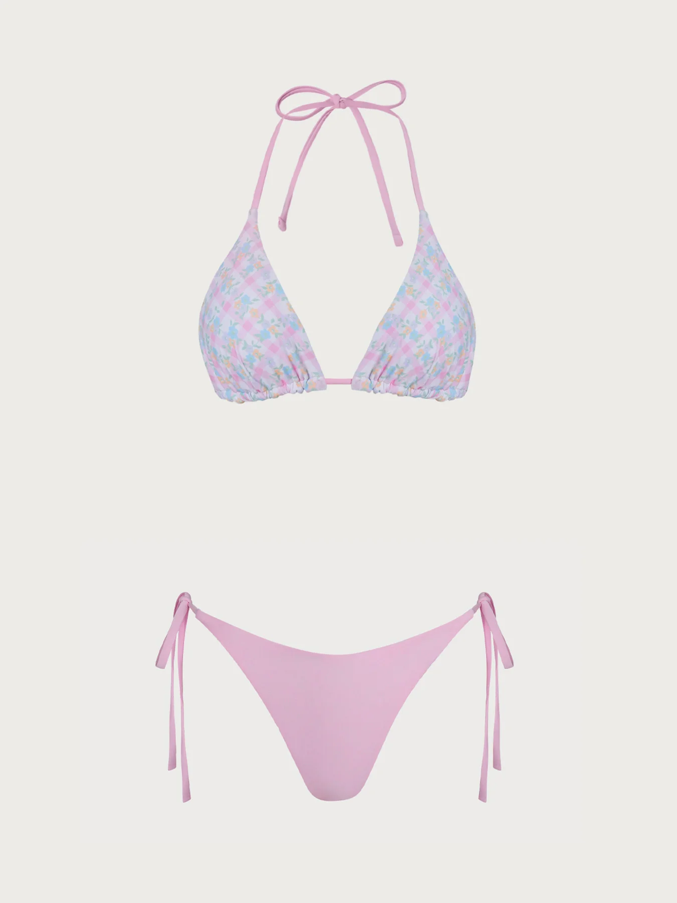 Pink Reversible Floral Plaid Bikini Set - Image 11
