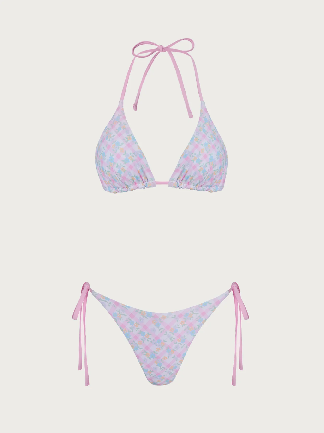 Pink Reversible Floral Plaid Bikini Set - Image 12