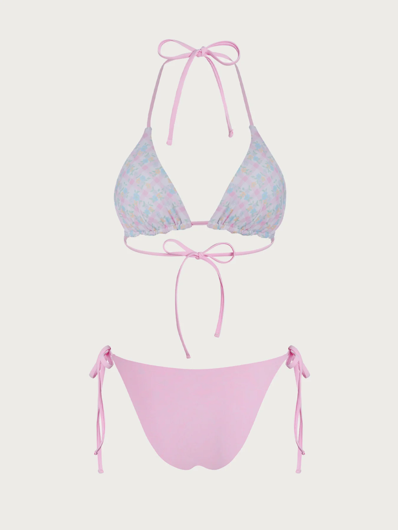 Pink Reversible Floral Plaid Bikini Set - Image 14