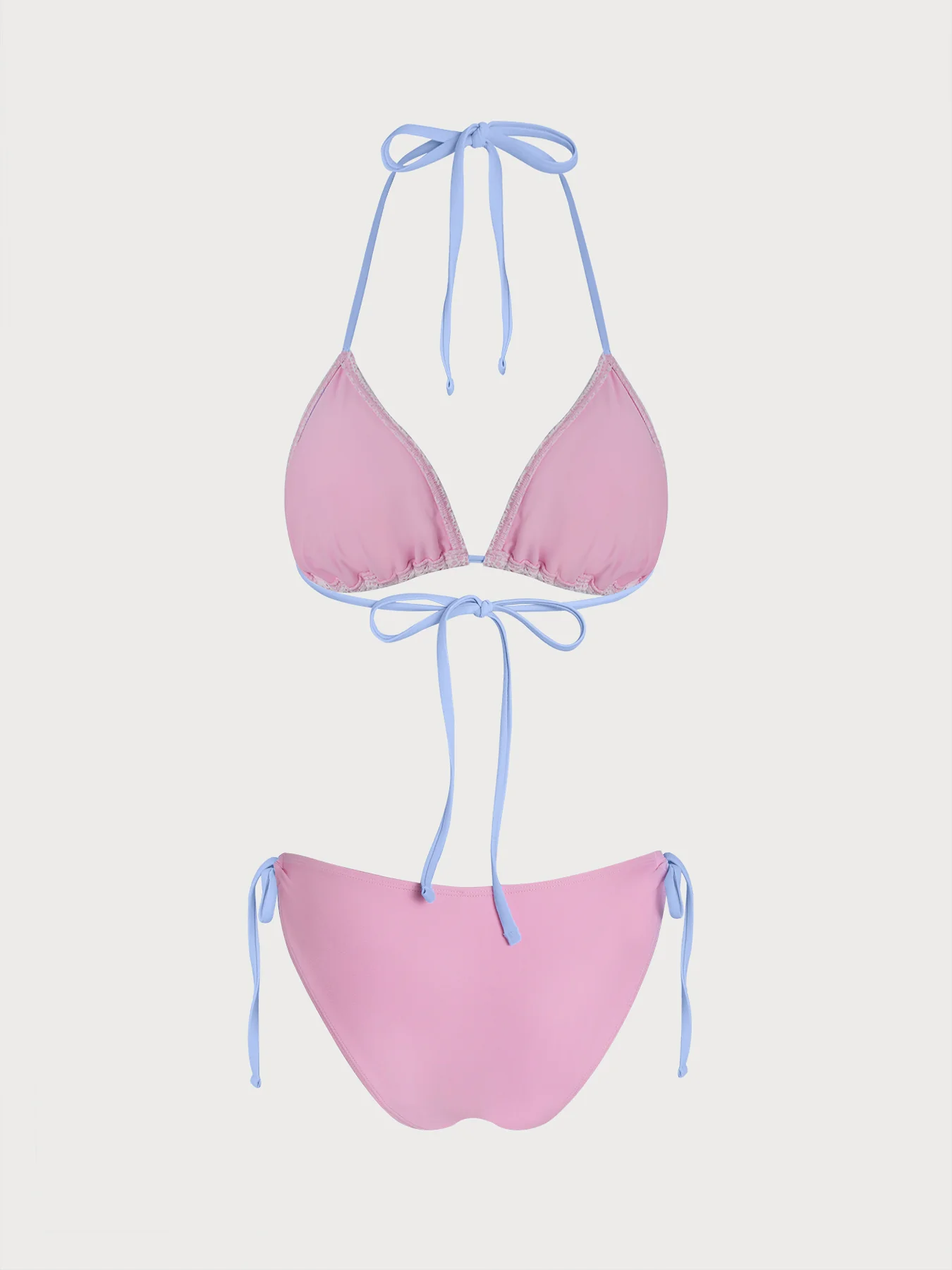 Pink Ruched Contrast Bikini Set - Image 3