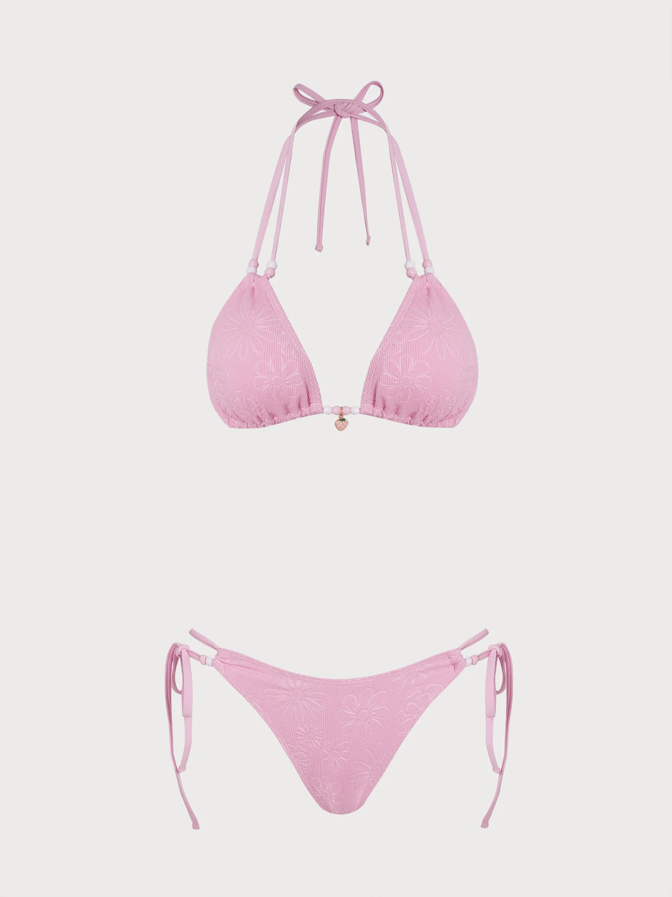 Pink Striped Beaded Bikini Set - Image 7