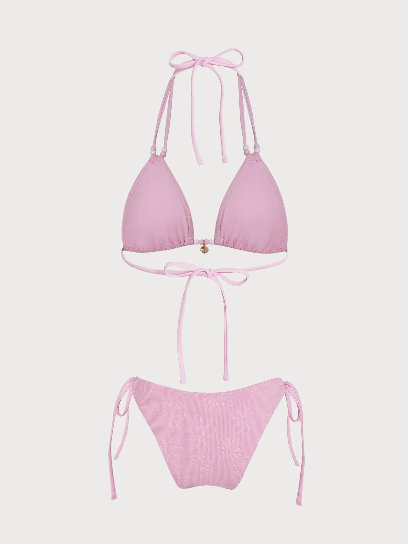 Pink Striped Beaded Bikini Set - Image 8