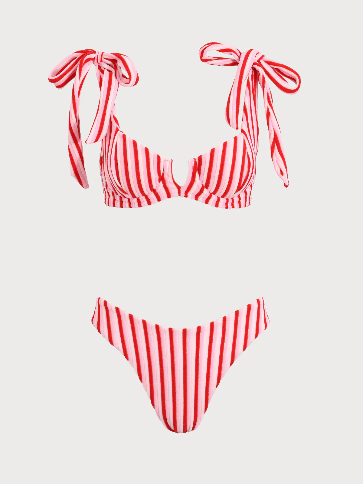 Pink Striped Bow V-Notch Bikini Set - Image 7
