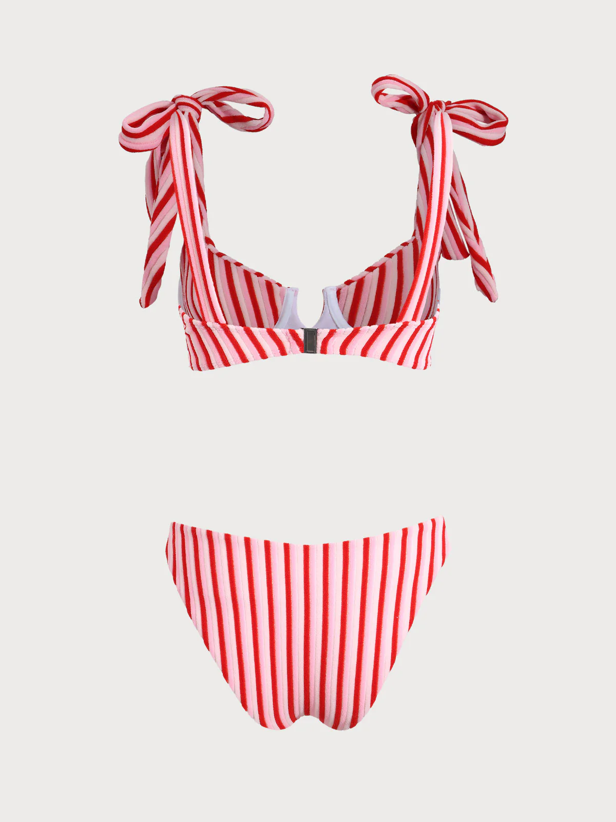 Pink Striped Bow V-Notch Bikini Set - Image 8