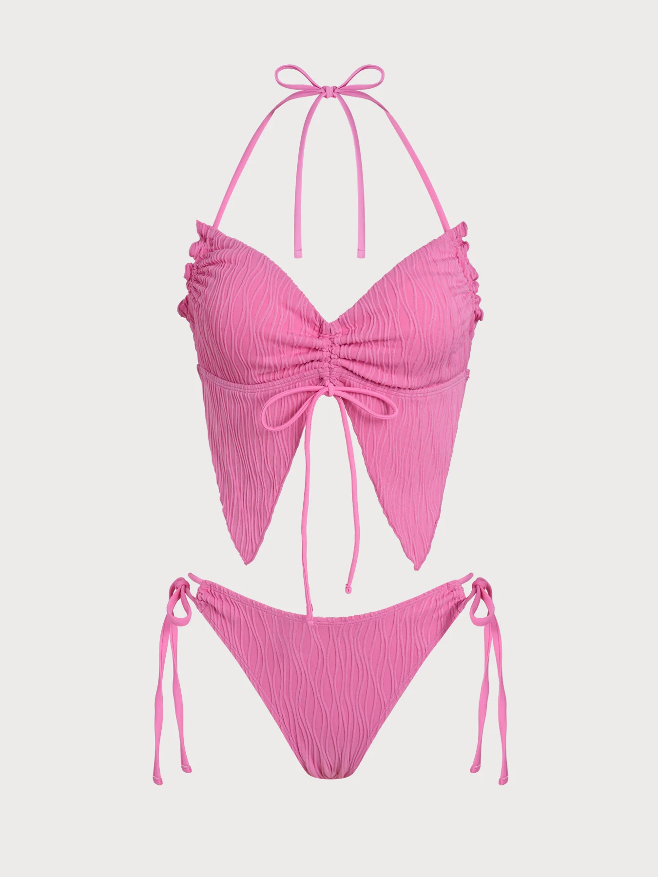 Pink Striped Ruffle Slit Tankini Set - Image 8