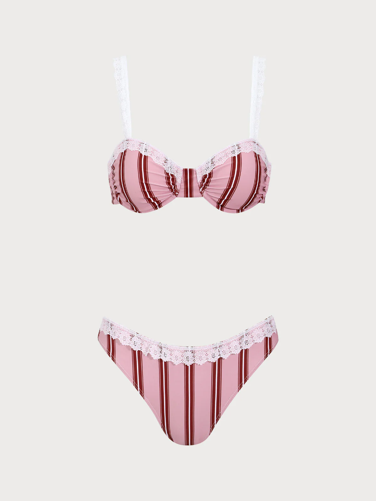 Pink Striped Underwired Lace Bikini Set - Image 6