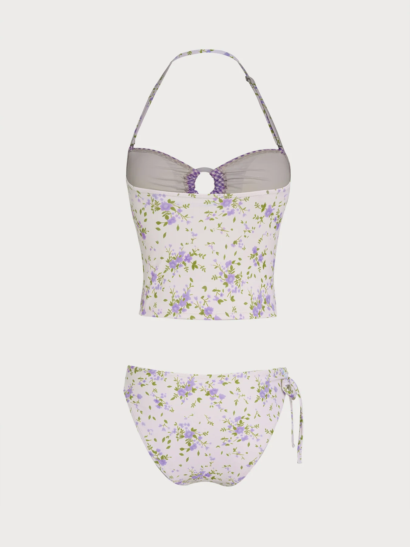 Purple Floral O-Ring Contrast Tankini Set - Image 7
