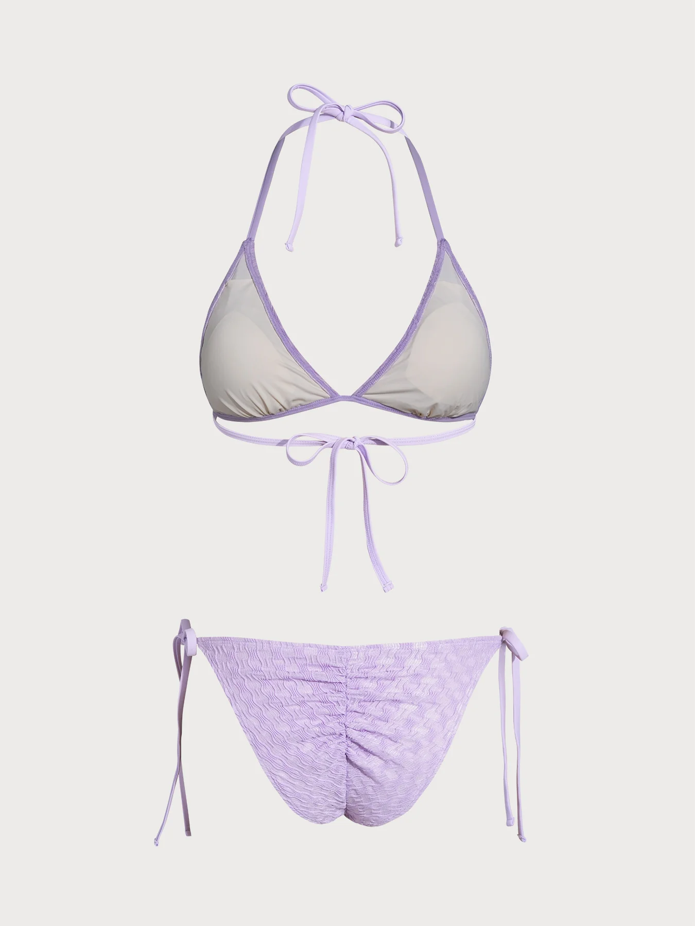 Purple Geometric Textured Bikini Set - Image 2