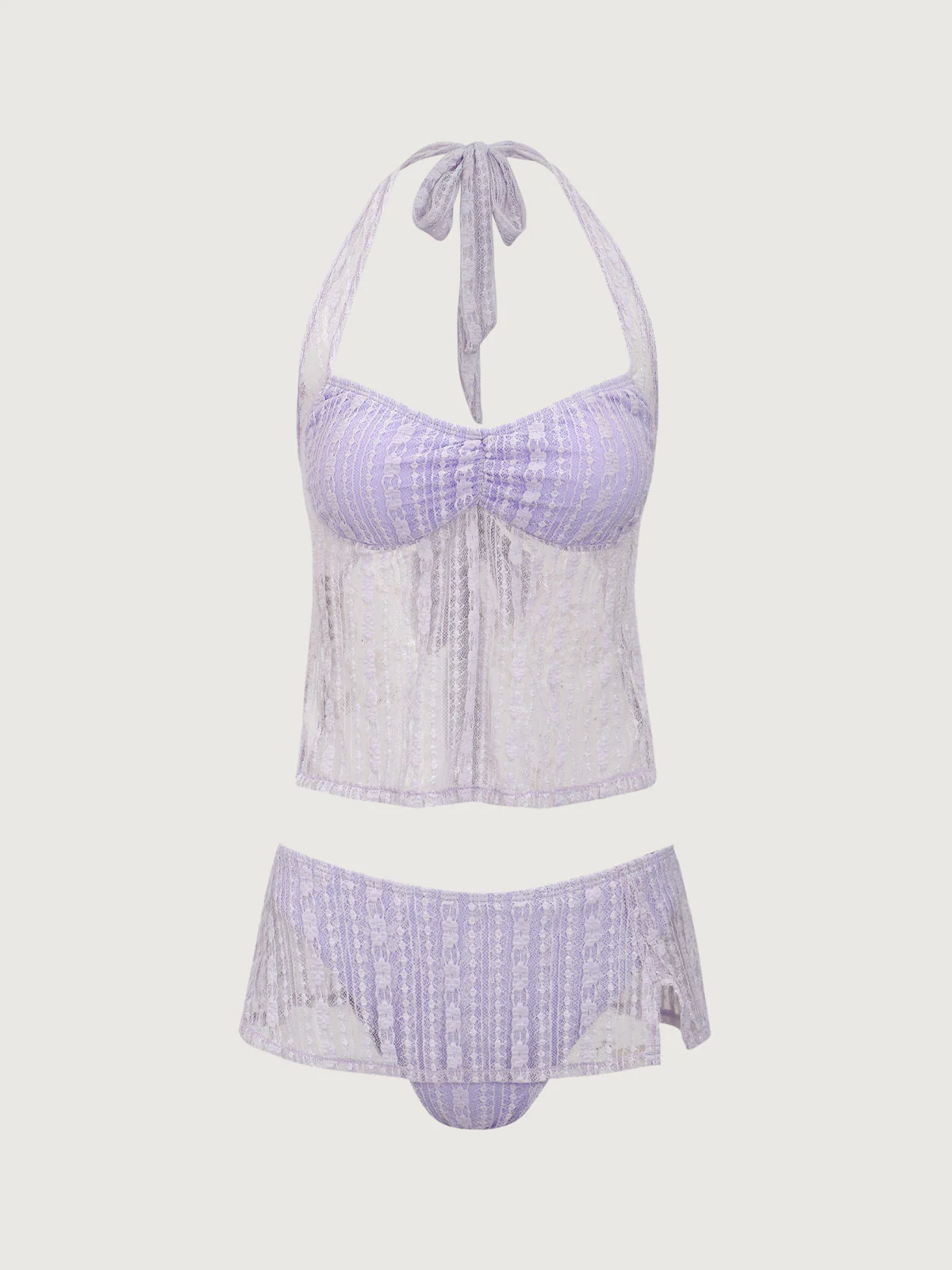 Purple Lace Halter Tankini Set - Image 7