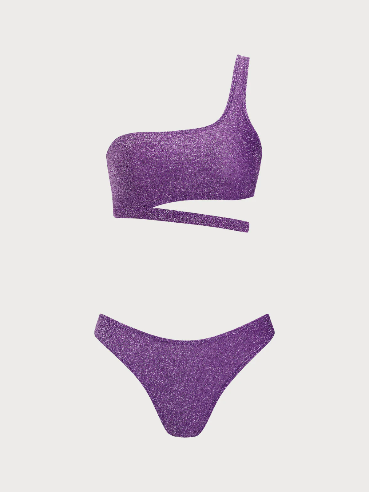 Purple Lurex One Cut Out Shoulder Bikini Set - Image 7