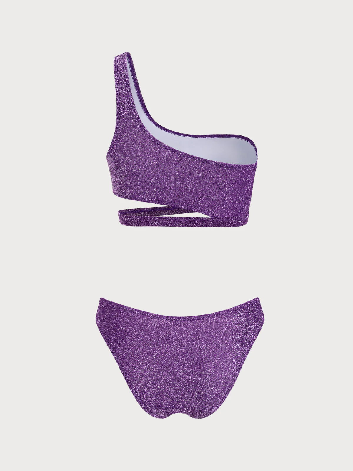Purple Lurex One Cut Out Shoulder Bikini Set - Image 8