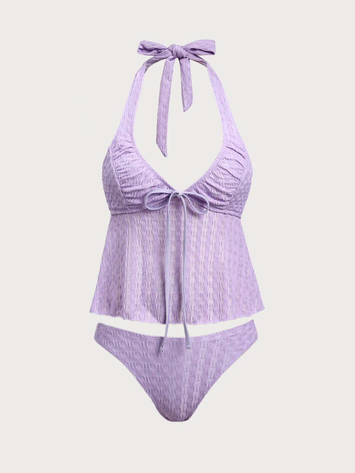 Purple Ruched V-Neck Tankini Set - Image 7