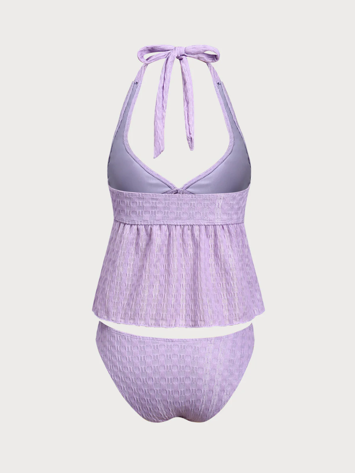 Purple Ruched V-Neck Tankini Set - Image 8