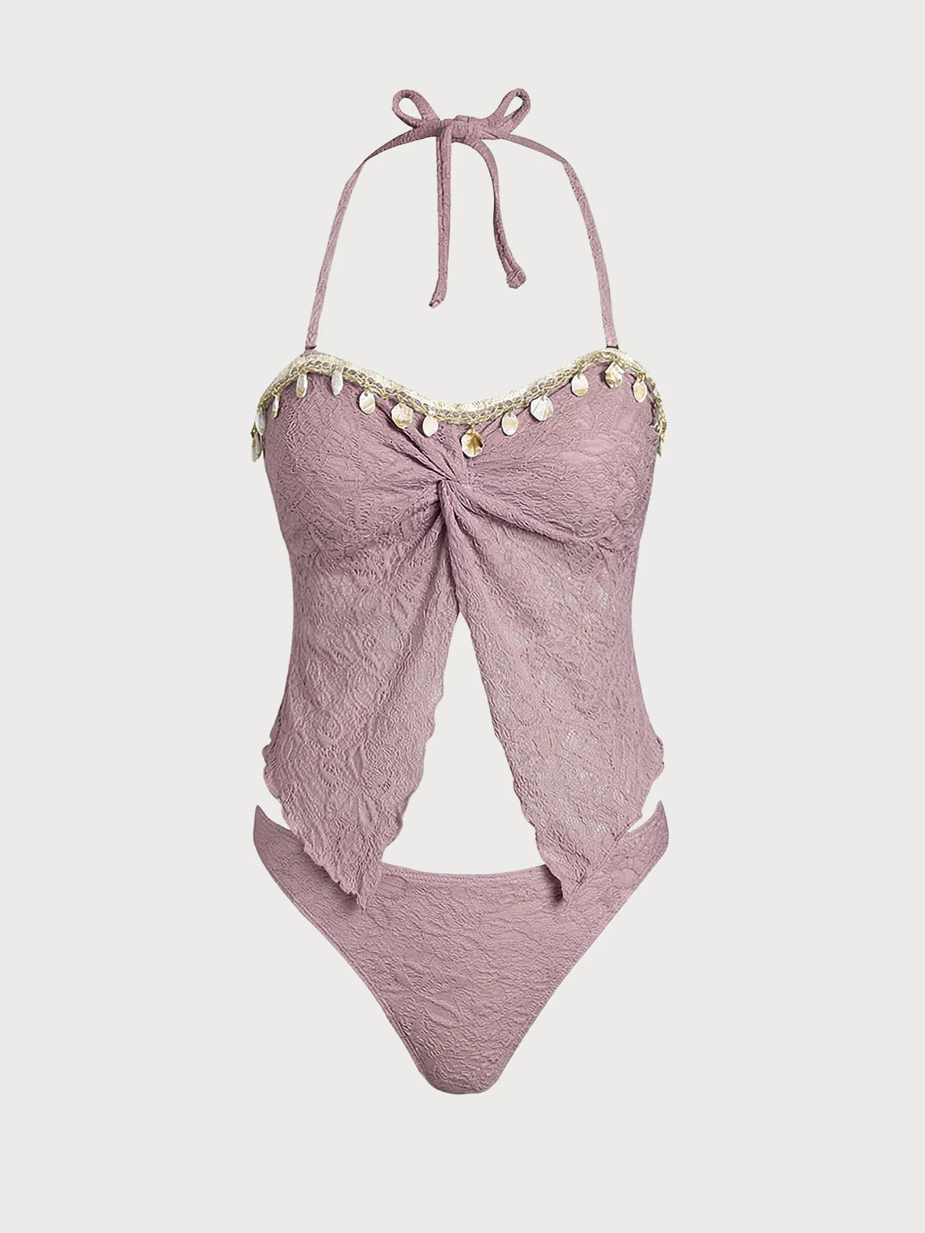 Purple Twisted Shell Trim Tankini Set - Image 9