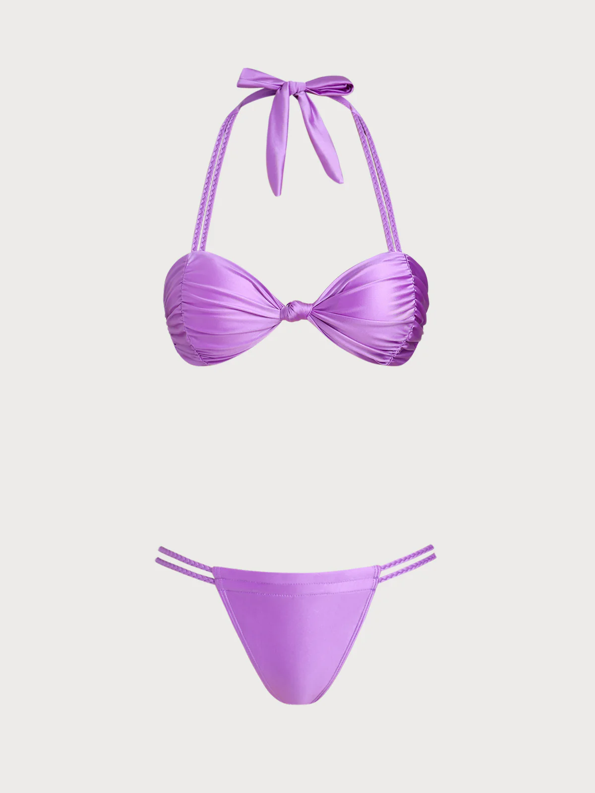 Purple Woven Suspender Bikini Set