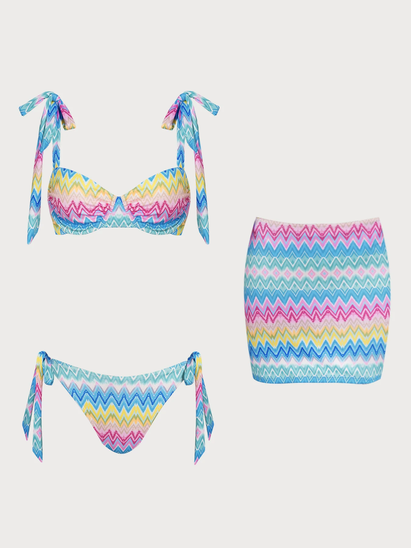 Rainbow Stripes Bikini Three-Piece Set - Image 3