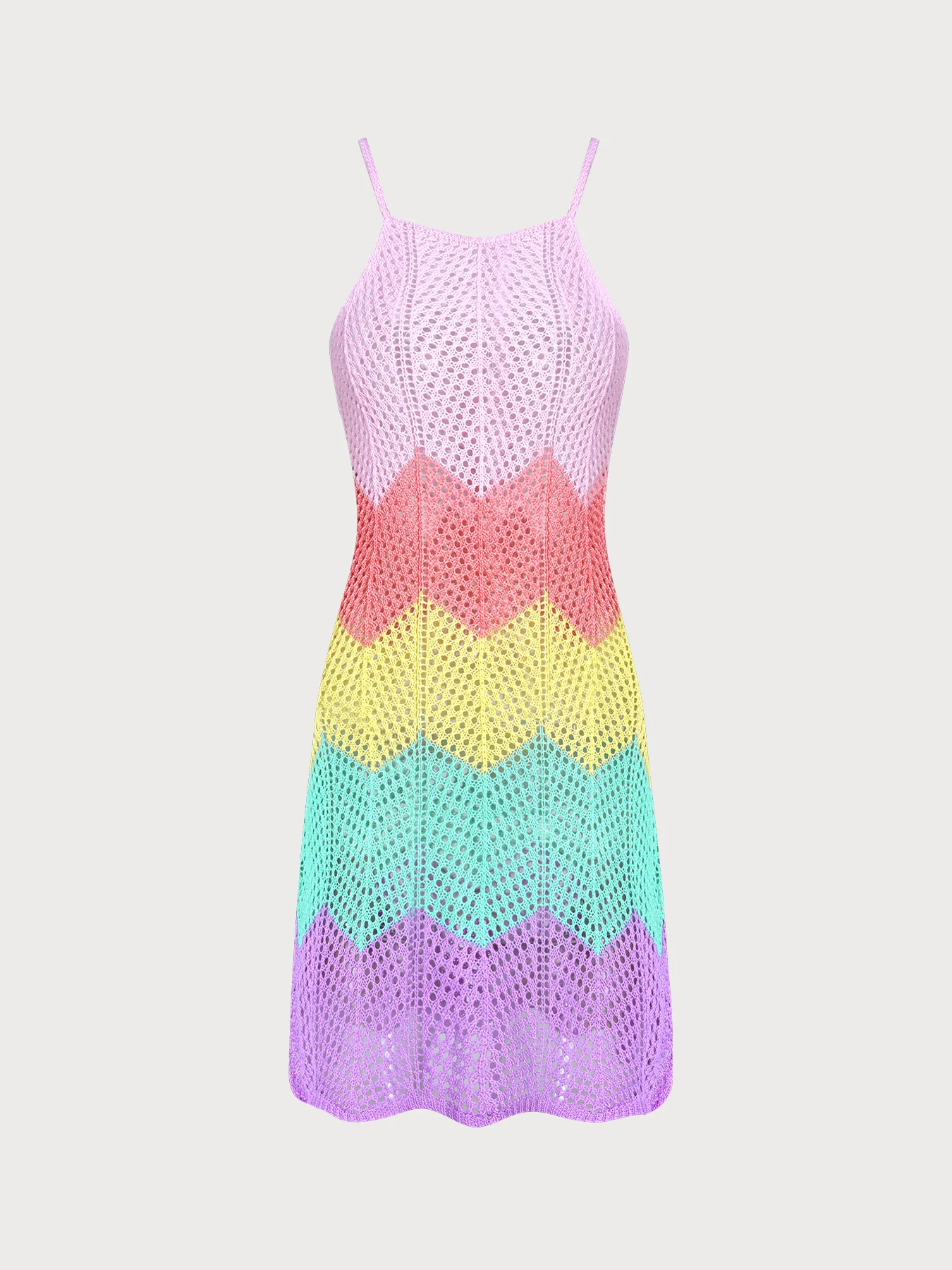 Rainbow Stripes Crochet Hollow-Out Long Skirt - Image 5