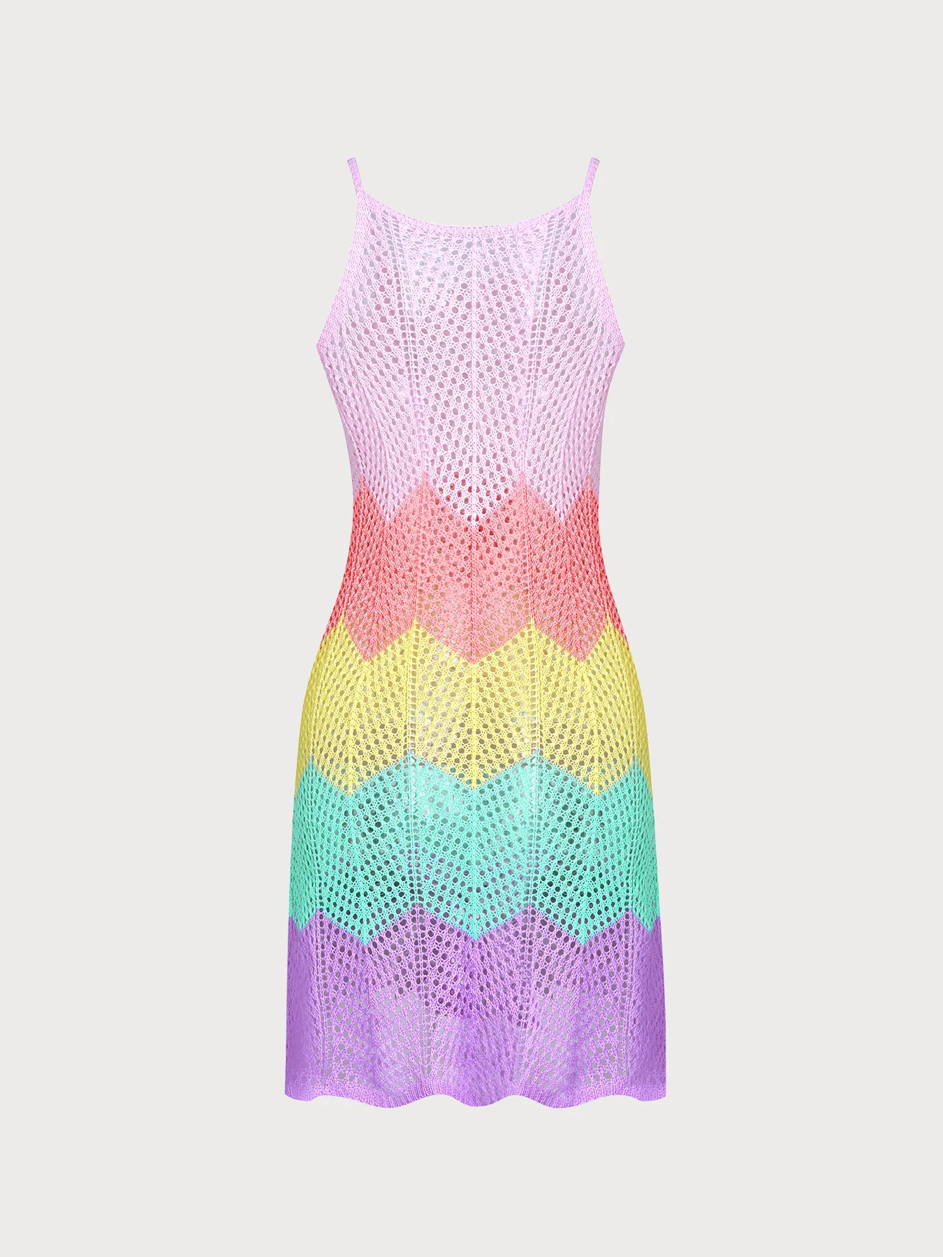 Rainbow Stripes Crochet Hollow-Out Long Skirt - Image 6