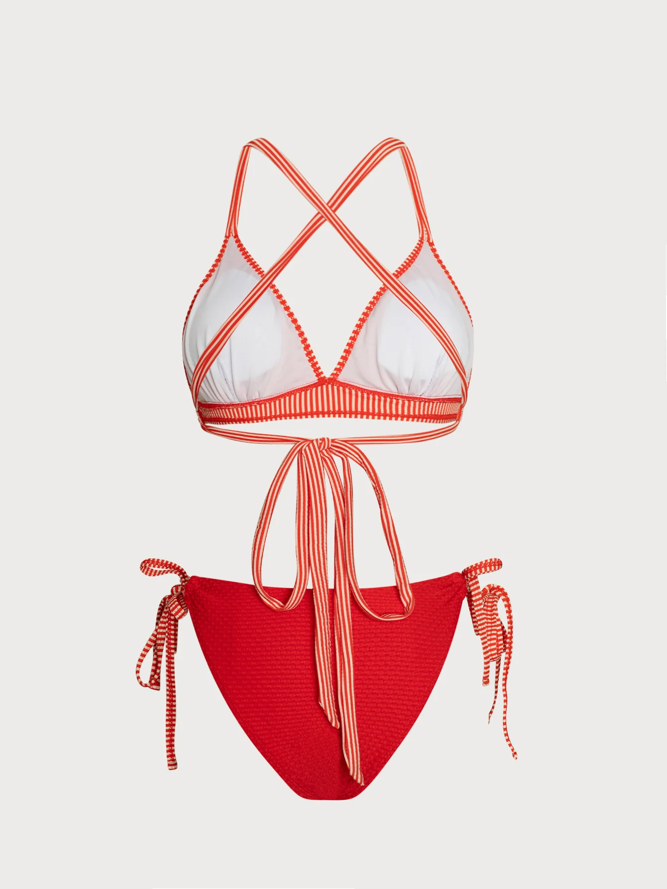 Red Contrast Stripe Strap Bikini Set - Image 3