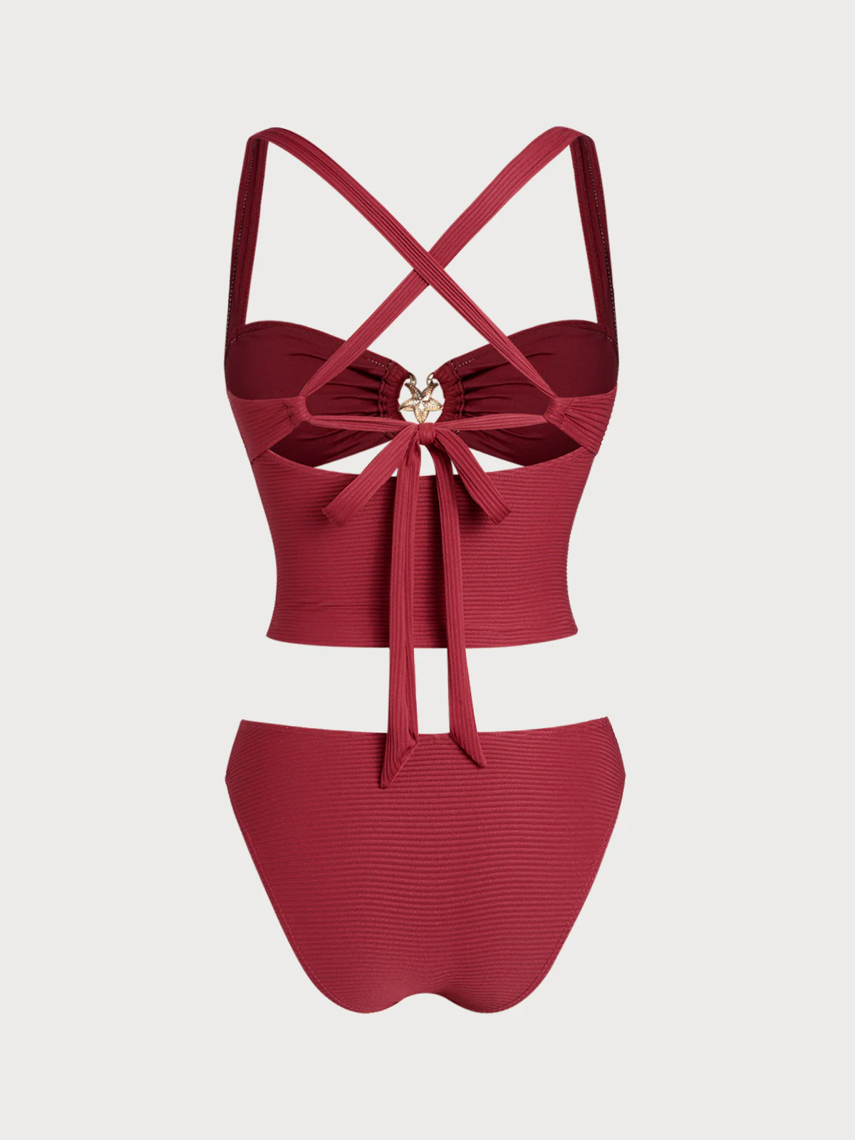 Red Decorative Metallic Thread Tankini Set - Image 7