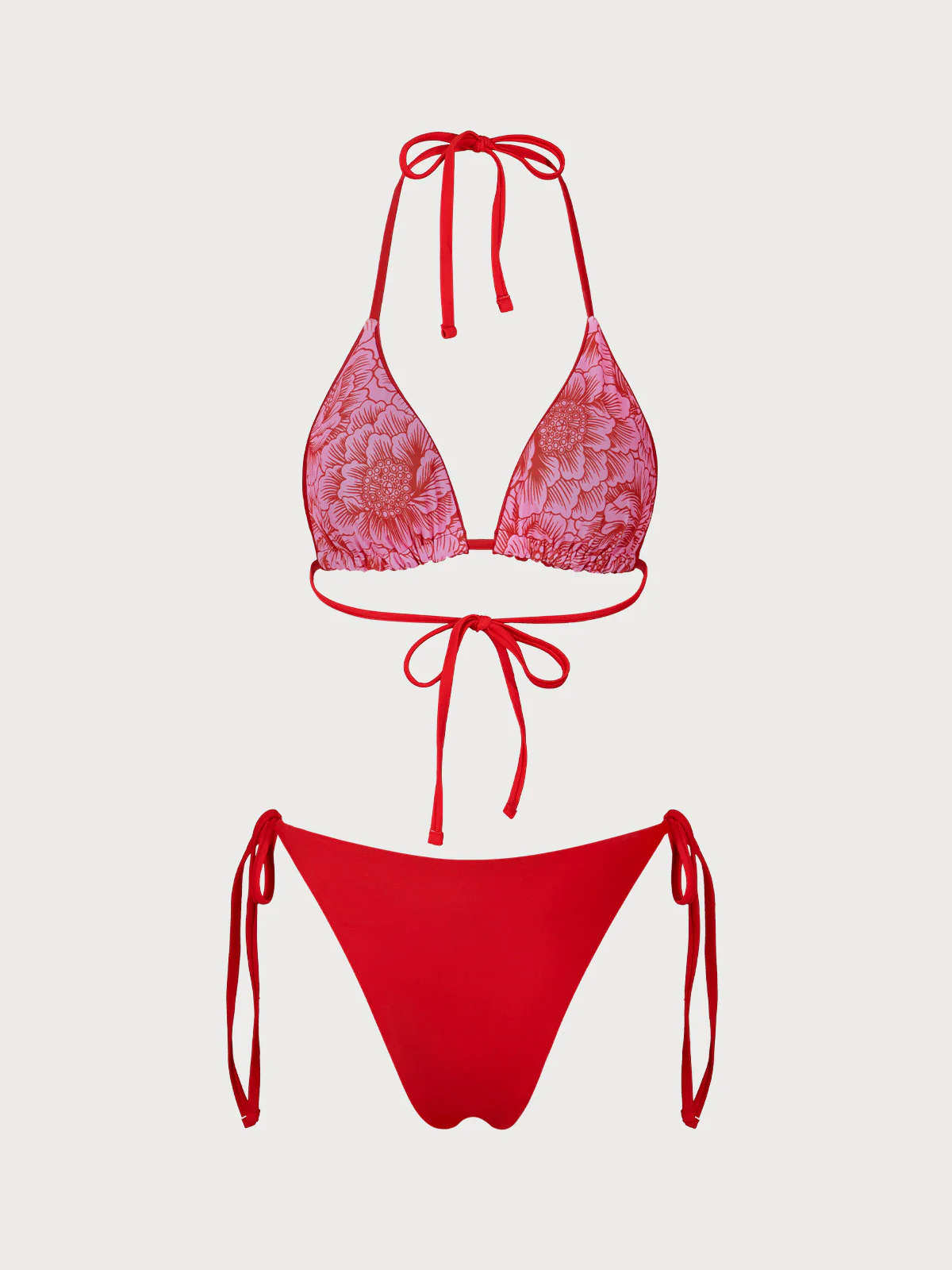 Red Floral Reversible Triangle Bikini Set - Image 10