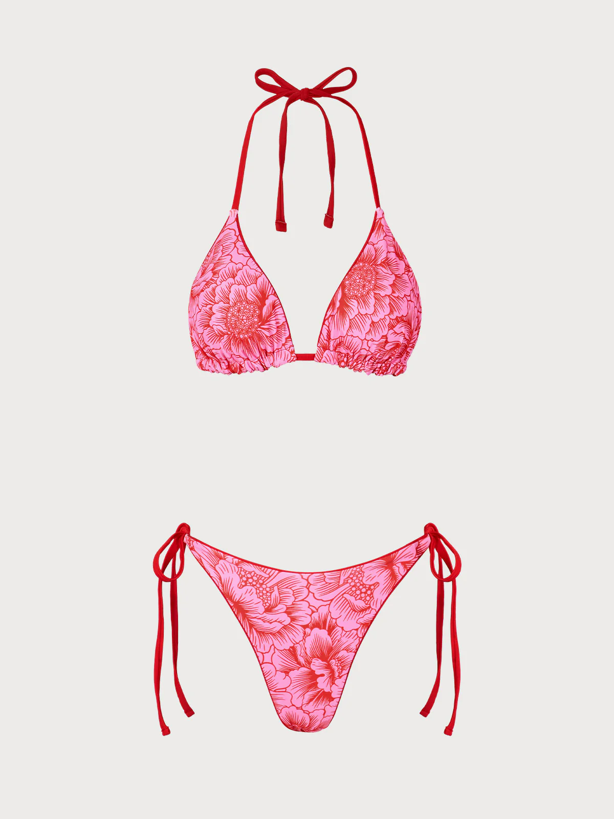 Red Floral Reversible Triangle Bikini Set - Image 3