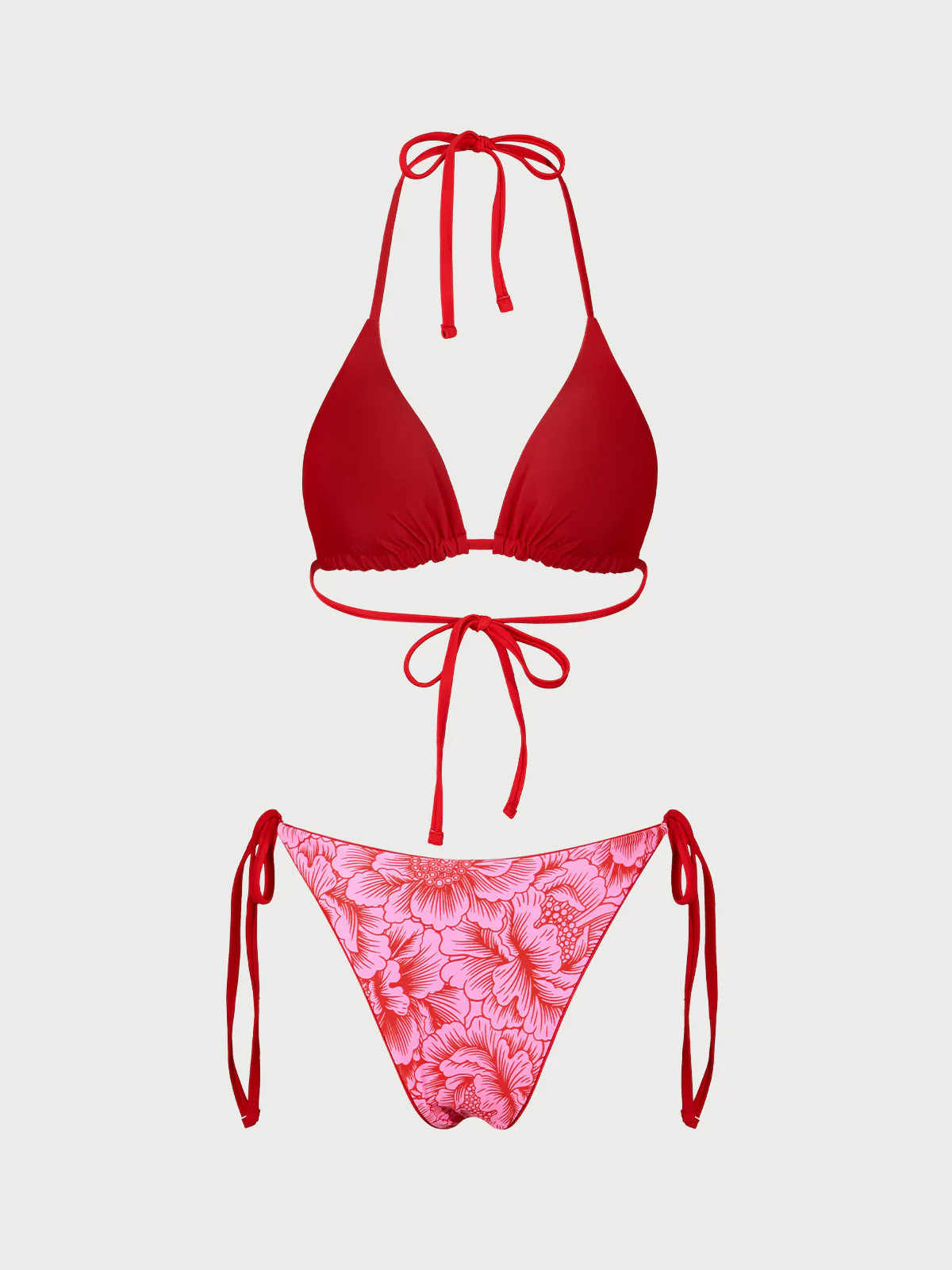 Red Floral Reversible Triangle Bikini Set - Image 9