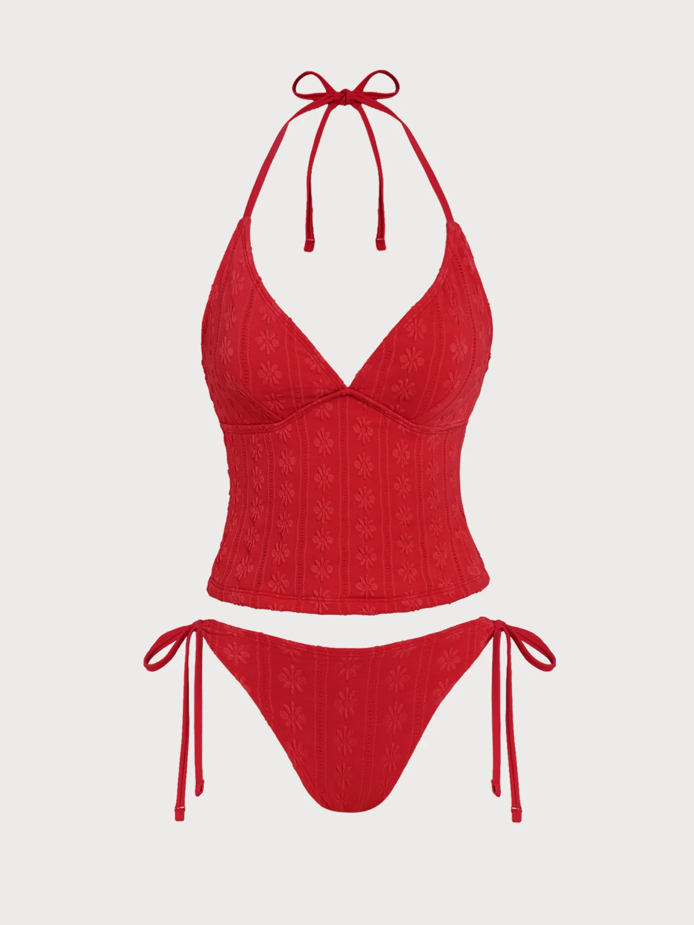 Red Floral Textured Tankini Set - Image 4