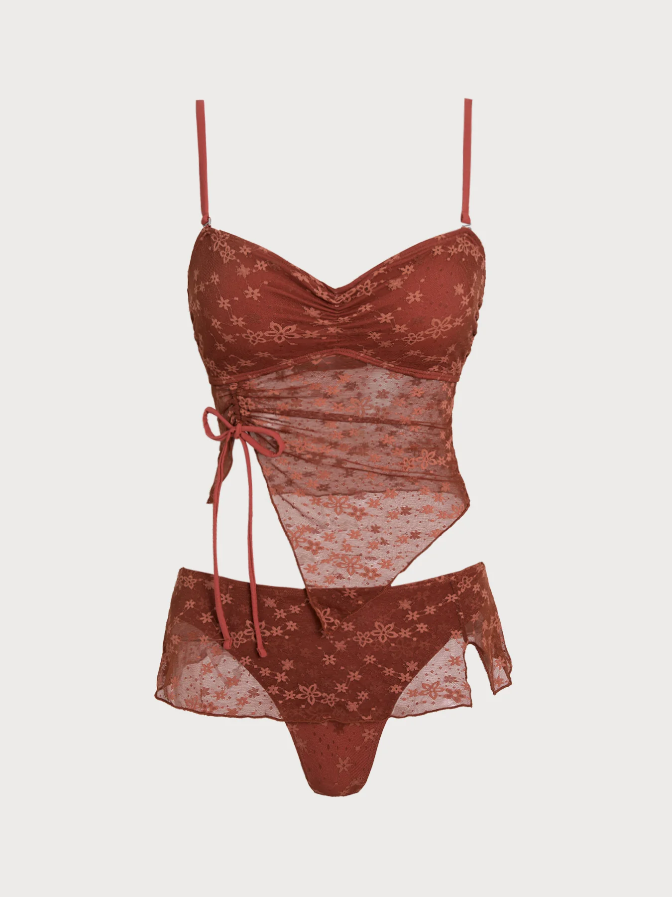 Red Flower Irregular Hem Tankini Set - Image 6