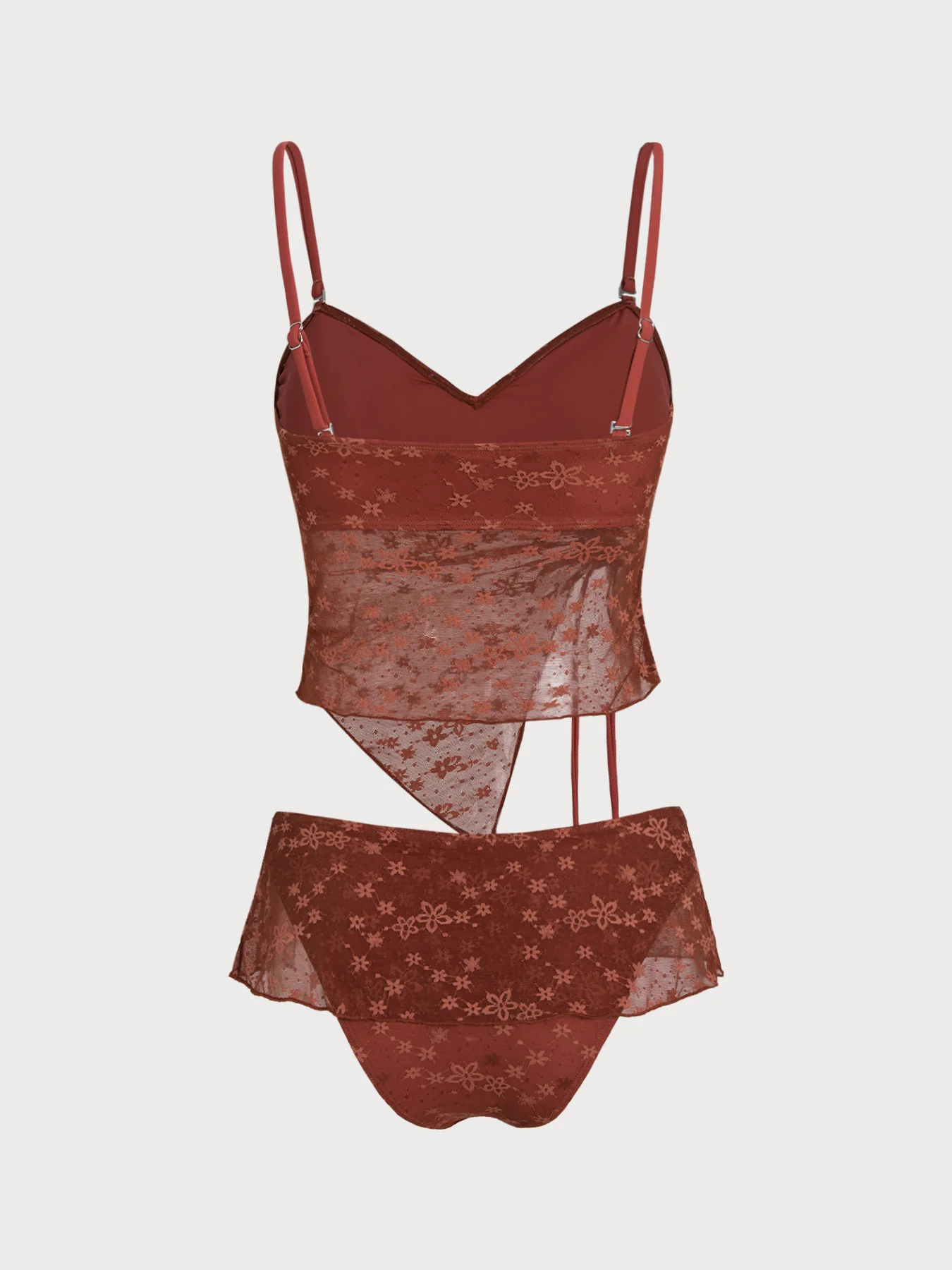 Red Flower Irregular Hem Tankini Set - Image 7