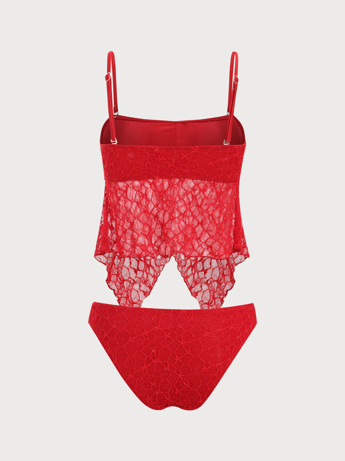 Red Irregular Hem Lace Tankini Set - Image 7