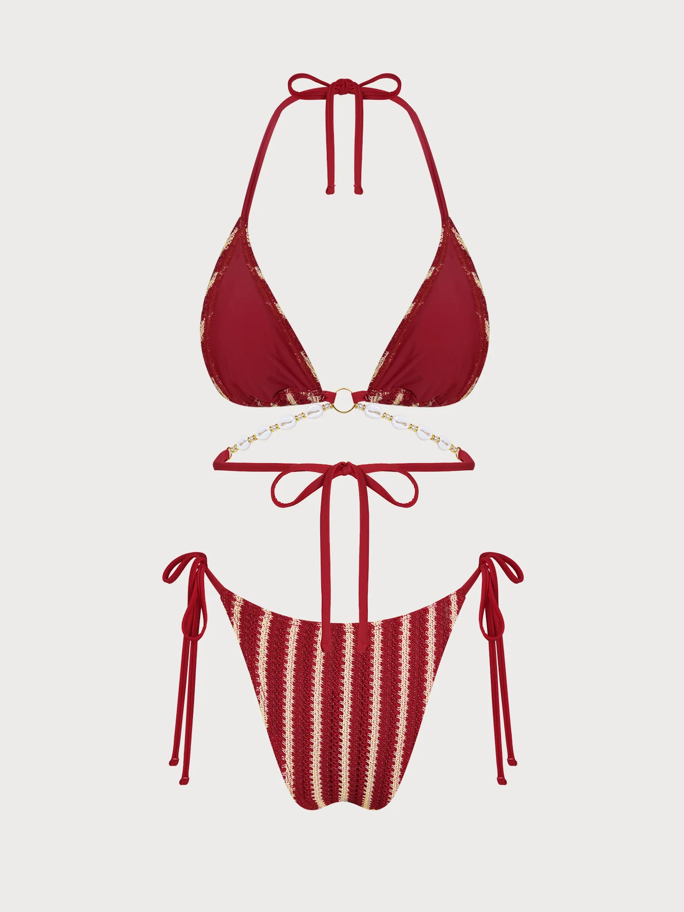 Red O-Ring Contrast Striped Bikini Set - Image 7