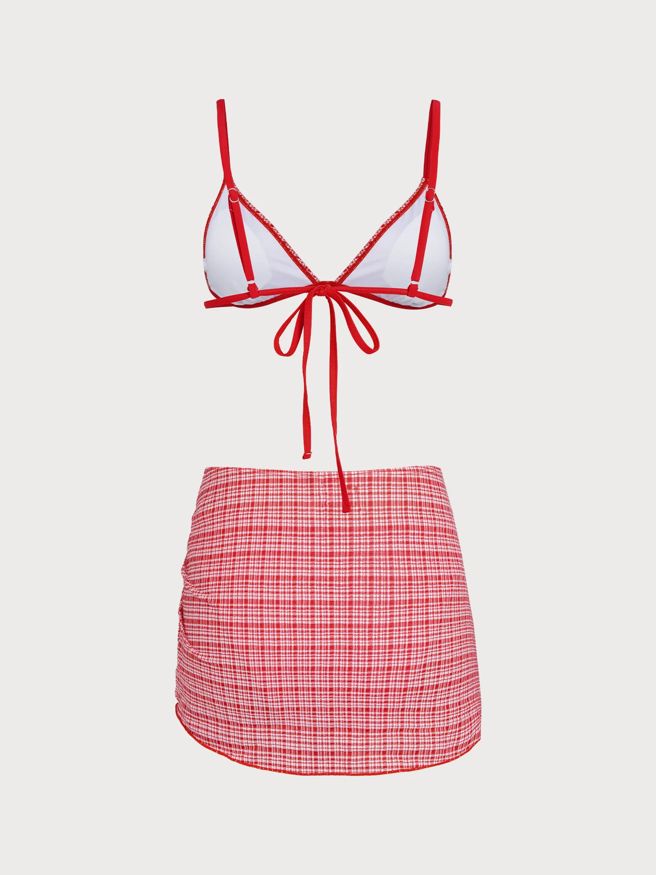 Red Plaid Bikini Three-Piece Set - Image 11