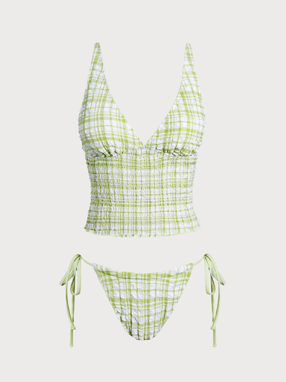 Red Plaid Ruched Tankini Set - Image 15