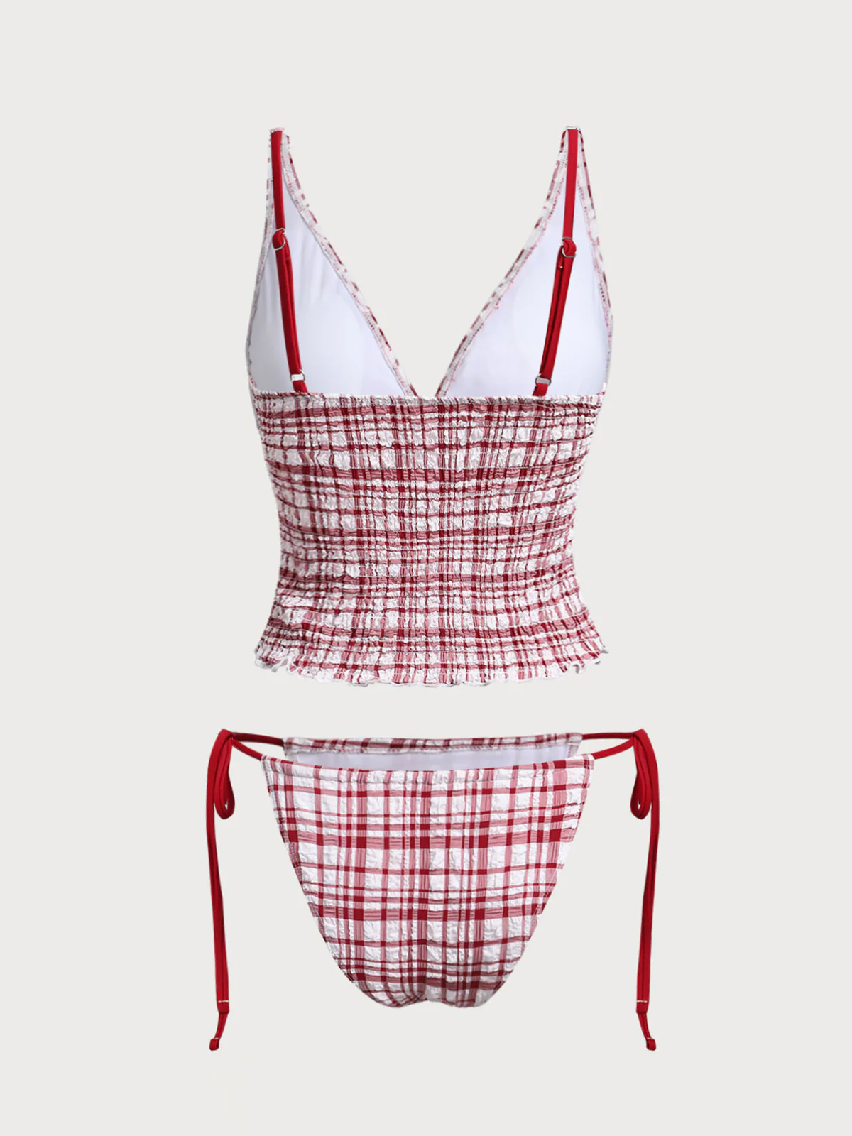 Red Plaid Ruched Tankini Set - Image 3