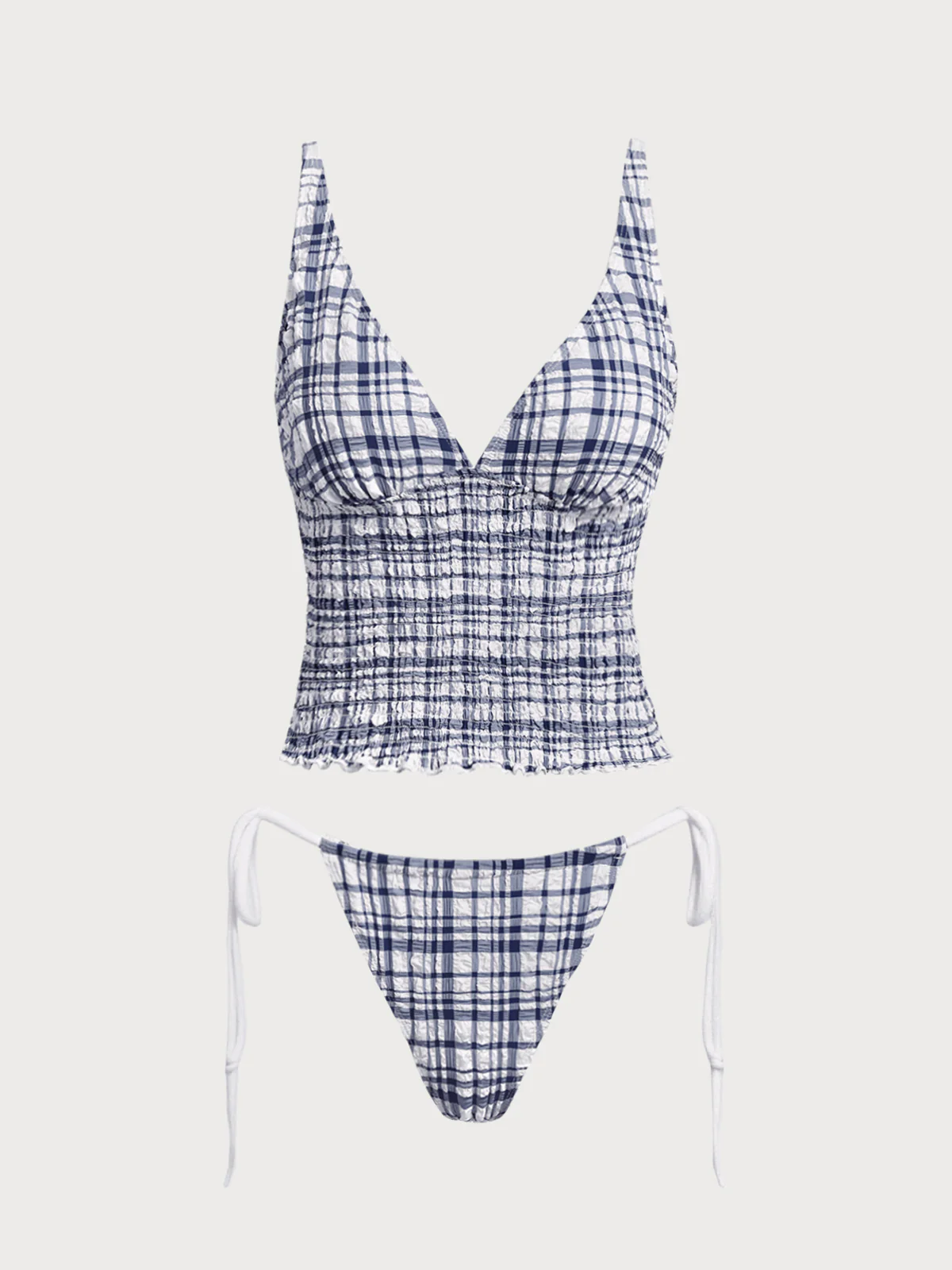 Red Plaid Ruched Tankini Set - Image 6