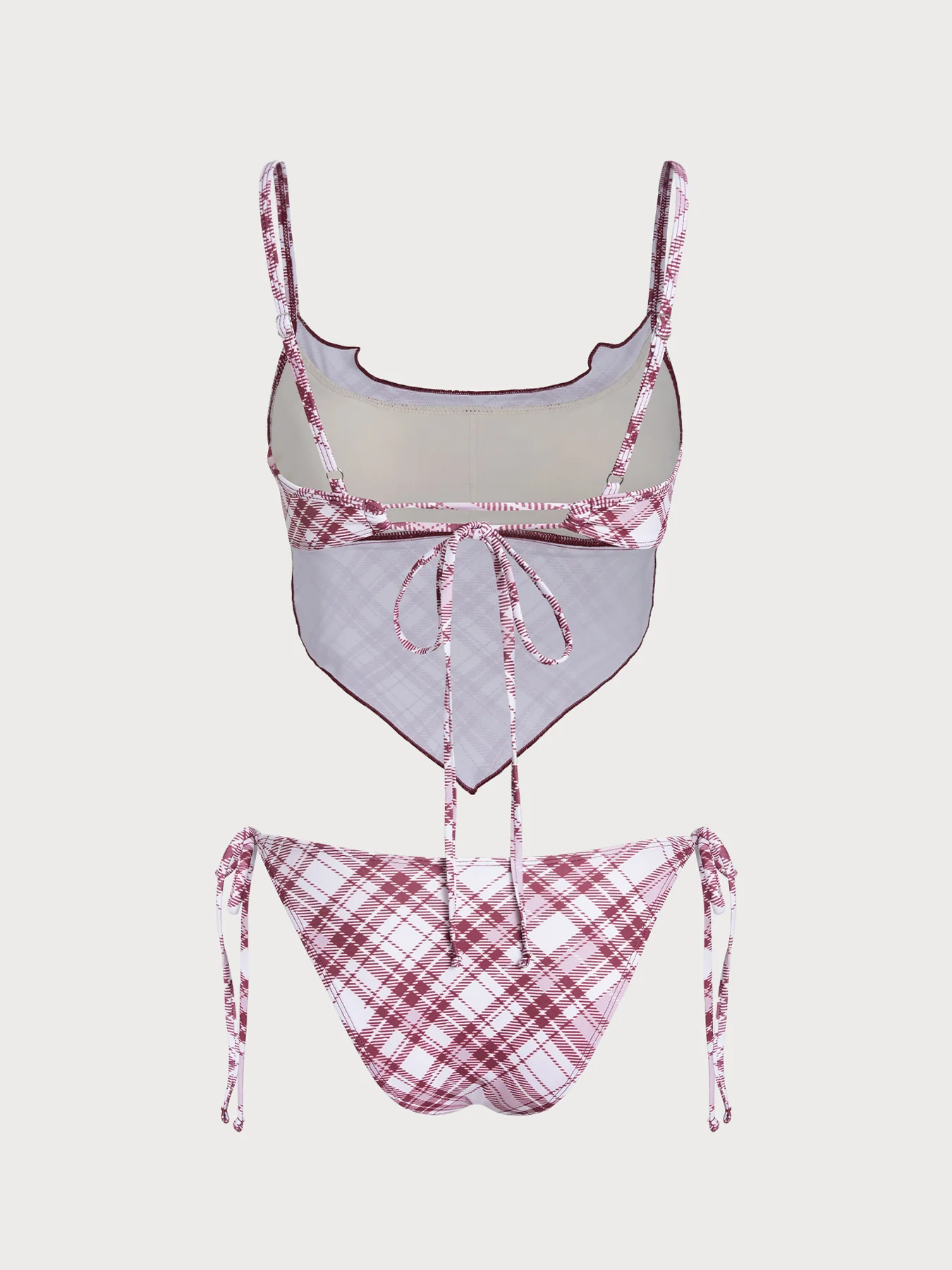 Red Plaid Triangle Backless Tankini Set - Image 8