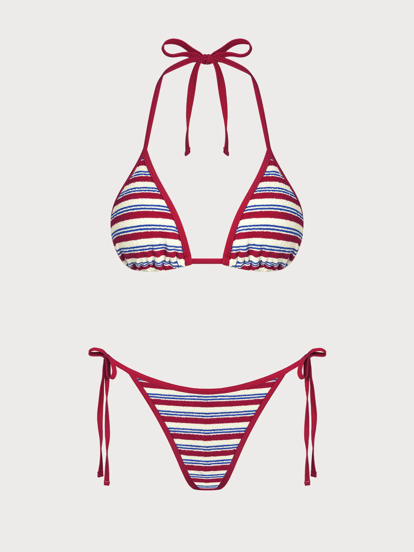 Red Striped Contrast Bikini Set - Image 8