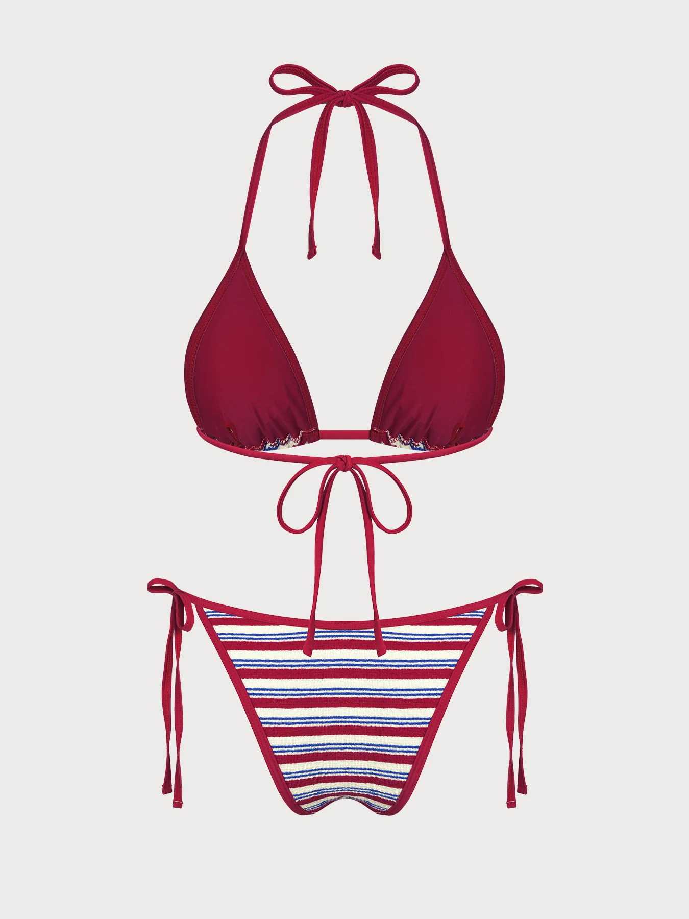 Red Striped Contrast Bikini Set - Image 9