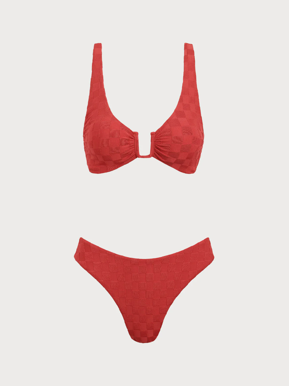 Red Textured U-Shaped Bikini Set - Image 6