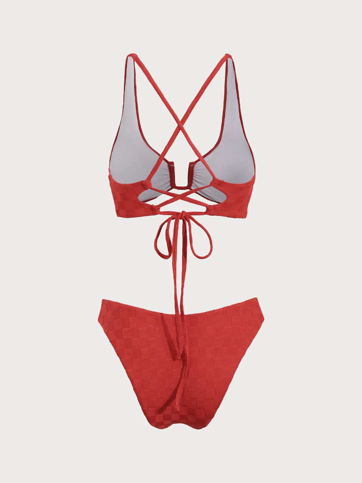 Red Textured U-Shaped Bikini Set - Image 7