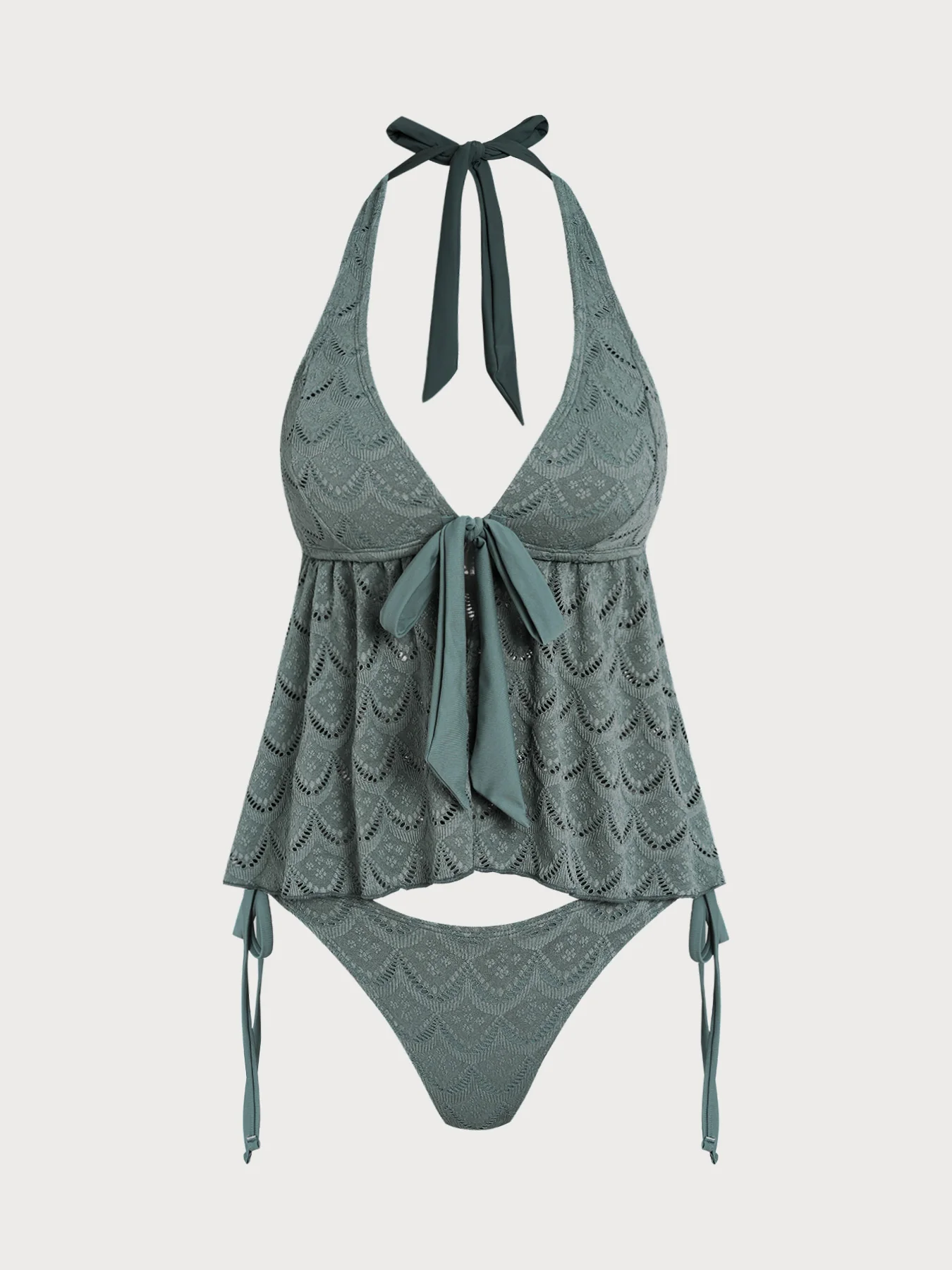 Turquoise Halter Tie-Front Tankini Set - Image 8