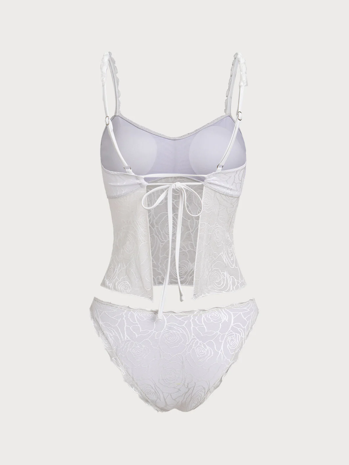 White 3D Flower Strap Lace Tankini Set - Image 8